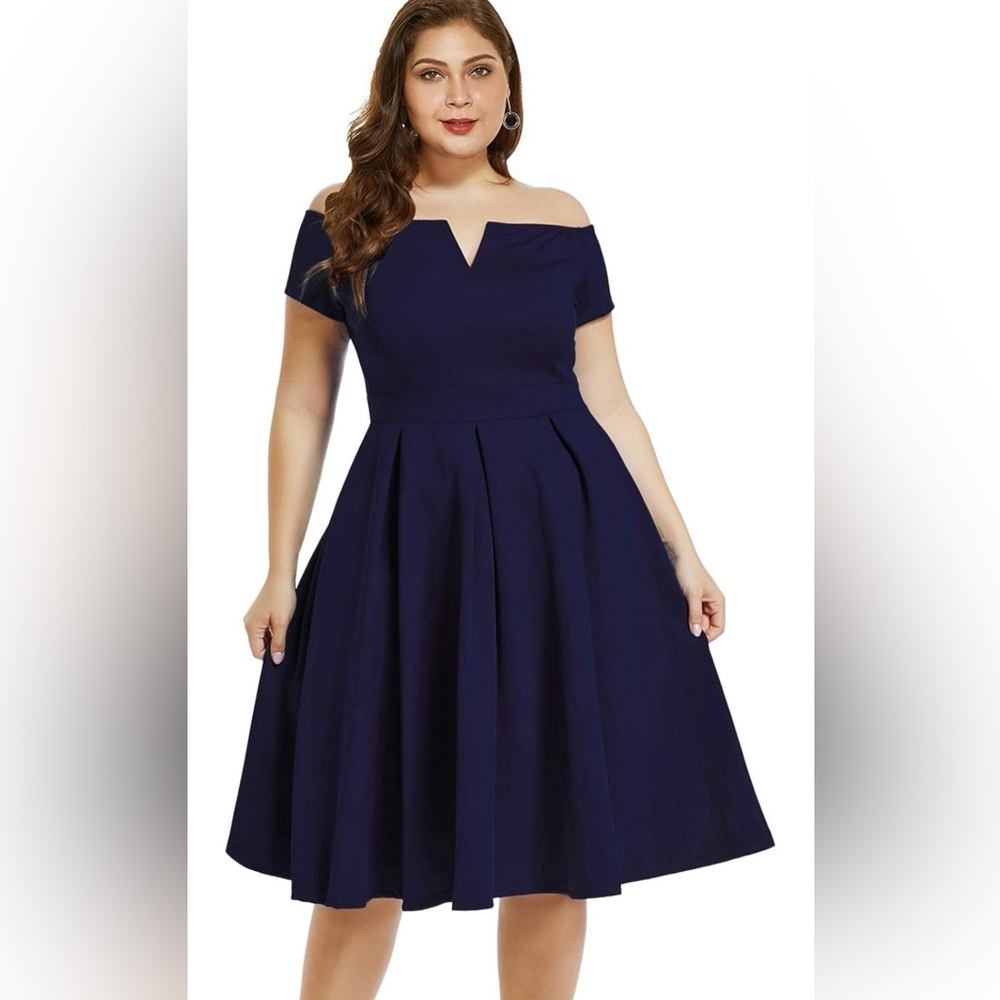 LALAGEN Women's  Navy Blue Midi 2X  Dress